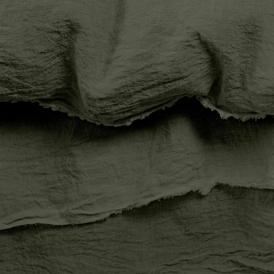 Raw Edged Moss Green - 100% Pure Linen | Linen Cotton Mix | 3 Piece Duvet Cover Set | 4 Piece Sheet Set | Handmade | Pre-washed | Soft-3
