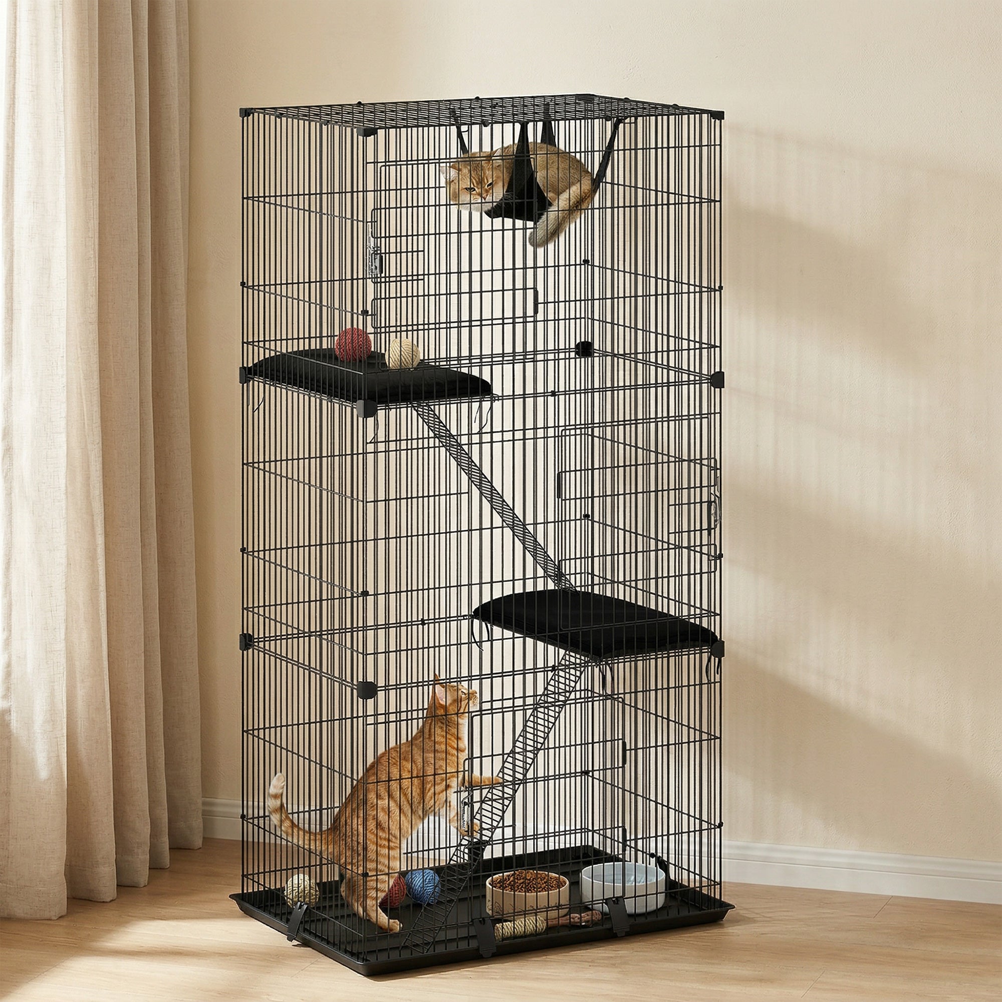 3-Tier Cat Cage Indoor, Detachable Metal Wire Kennel withwith Hammock, Platform, Tray and Cushion for 1-2 Kittens