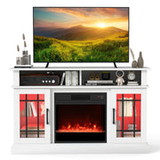 TV Stand with Electric Fireplace LED Lights and Remote Controls for TVs Up to 40 Inch-White-Entertainment Centers & TV Stands-DECOROLALA