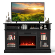 TV Stand with Electric Fireplace LED Lights and Remote Controls for TVs Up to 40 Inch-Black-Entertainment Centers & TV Stands-DECOROLALA