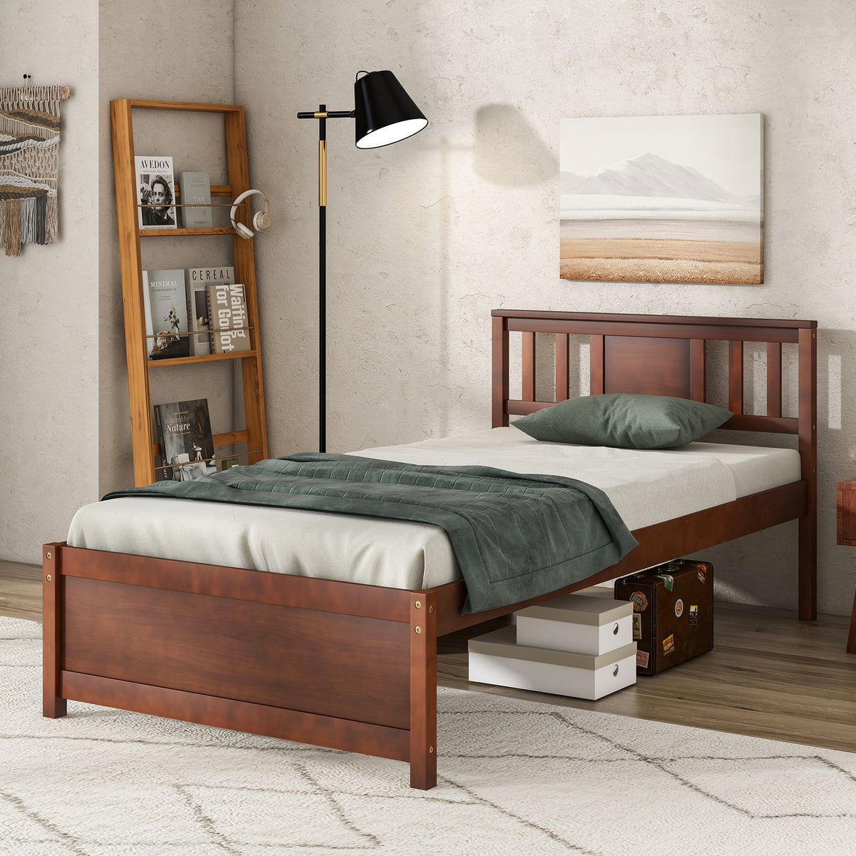 Wooden Platform Bed with Headboard and Slat Support-Simple Bed Frame-DECOROLALA