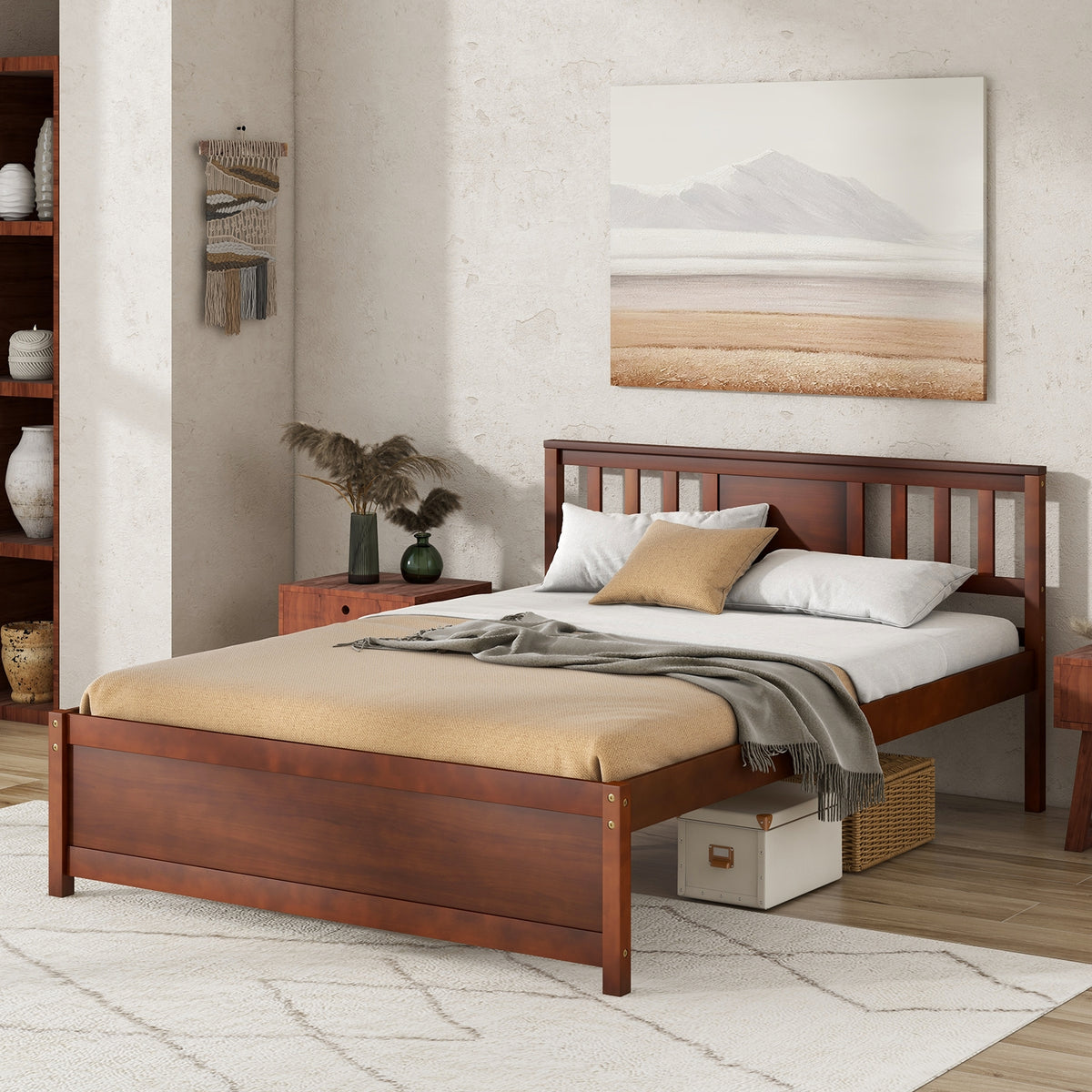 Wooden Platform Bed with Headboard and Slat Support-Simple Bed Frame-DECOROLALA
