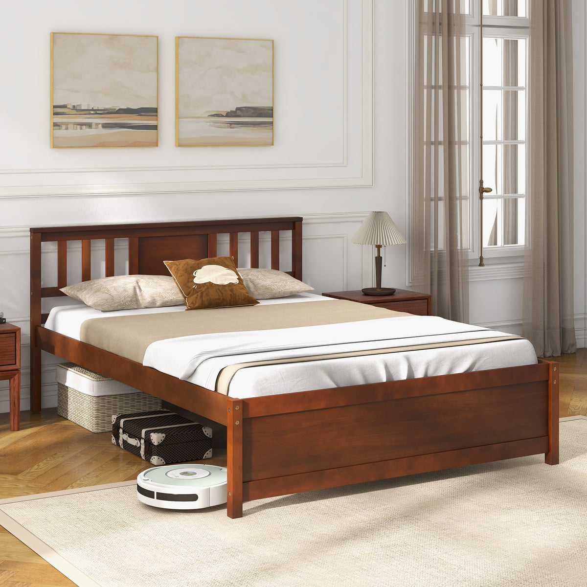 Wooden Platform Bed with Headboard and Slat Support-Simple Bed Frame-DECOROLALA