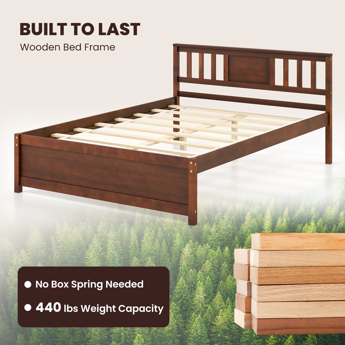 Wooden Platform Bed with Headboard and Slat Support-Simple Bed Frame-DECOROLALA