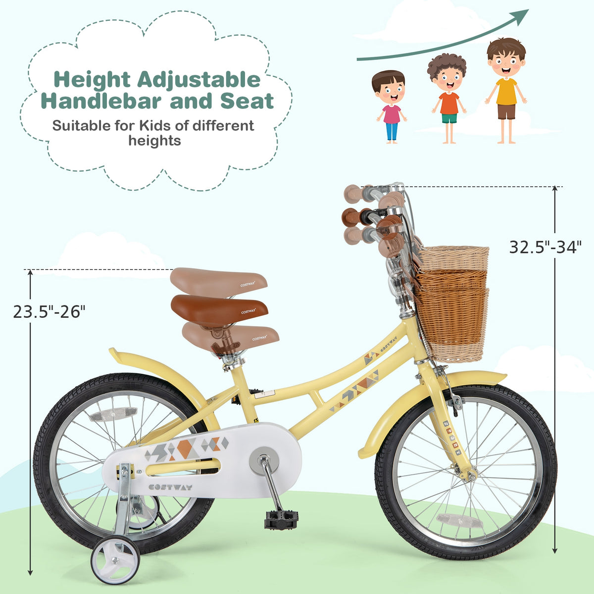 Kids Bike Adjustable Bicycle with Reflectors and Bell for Children 4-7 Years Old