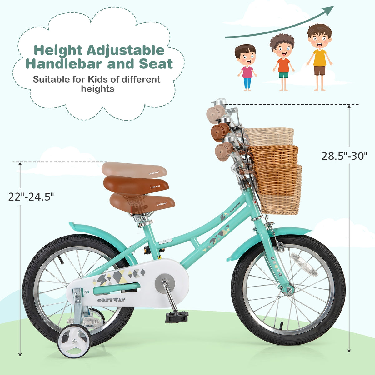 Kids Bike Bicycle with Training Wheels and 2 Brake System Ages 4-7 Years Old