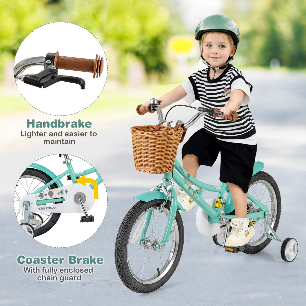 Kids Bike Bicycle with Training Wheels and 2 Brake System Ages 4-7 Years Old