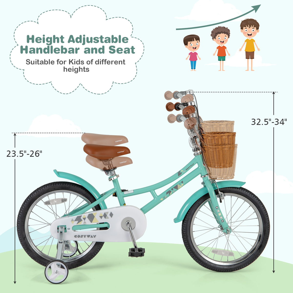 Kids Bike Bicycle with Training Wheels and 2 Brake System Ages 4-7 Years Old