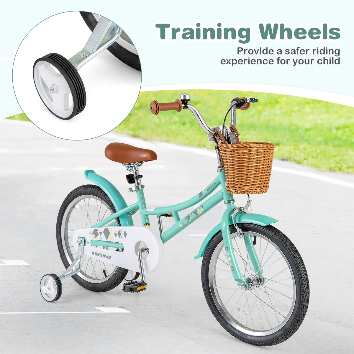 Kids Bike Bicycle with Training Wheels and 2 Brake System Ages 4-7 Years Old
