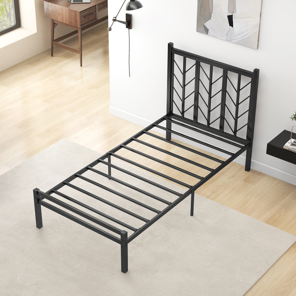 Platform Bed with Headboard and Metal Frame-Simple Bed Frame-DECOROLALA