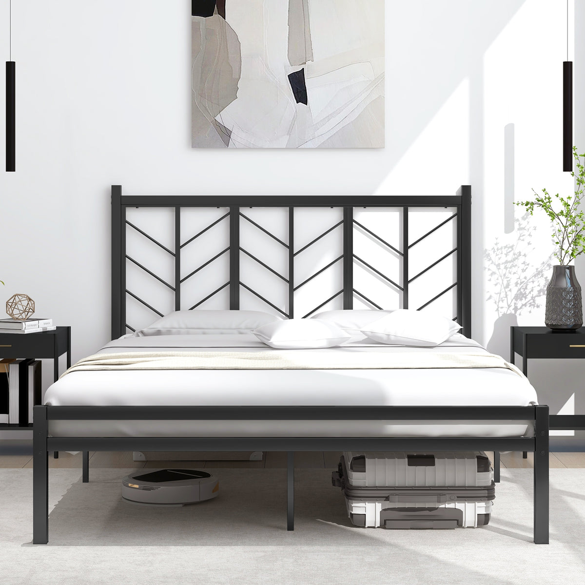Platform Bed with Headboard and Metal Frame-Simple Bed Frame-DECOROLALA