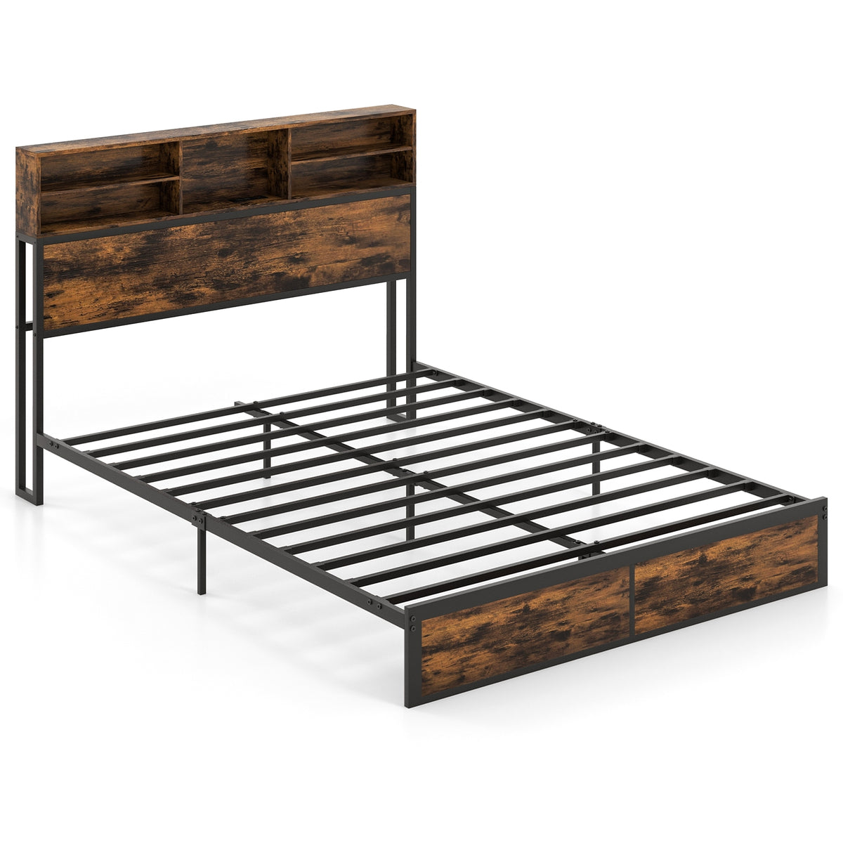 Bed Frame with Storage Headboard Industrial Metal Platform Bed-Simple Bed Frame-DECOROLALA