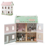 Maison de poupées en bois pour enfants à 3 niveaux avec toits et portes à double face-Rose
