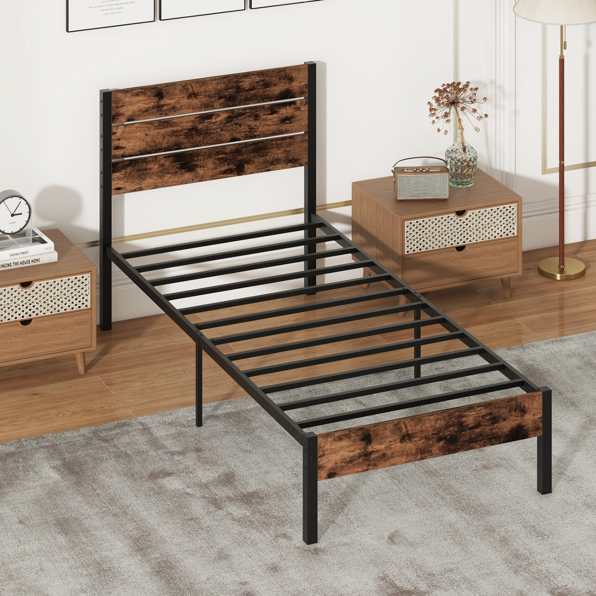 Bed Frame with High Headboard and Mute Bar-Simple Bed Frame-DECOROLALA
