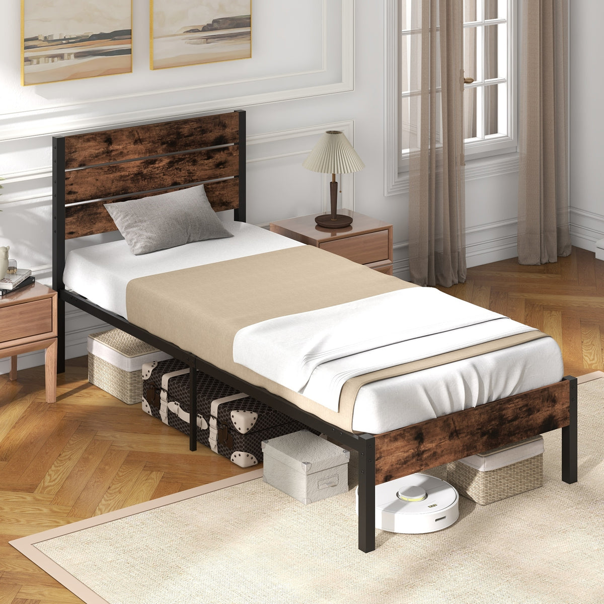 Bed Frame with High Headboard and Mute Bar-Simple Bed Frame-DECOROLALA