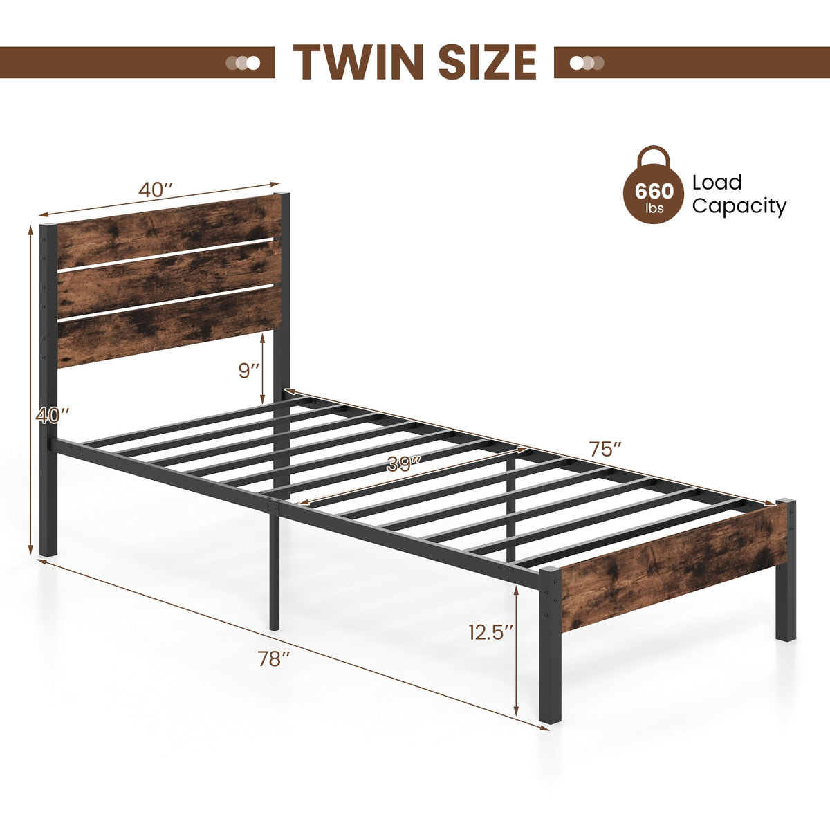 Bed Frame with High Headboard and Mute Bar-Simple Bed Frame-DECOROLALA