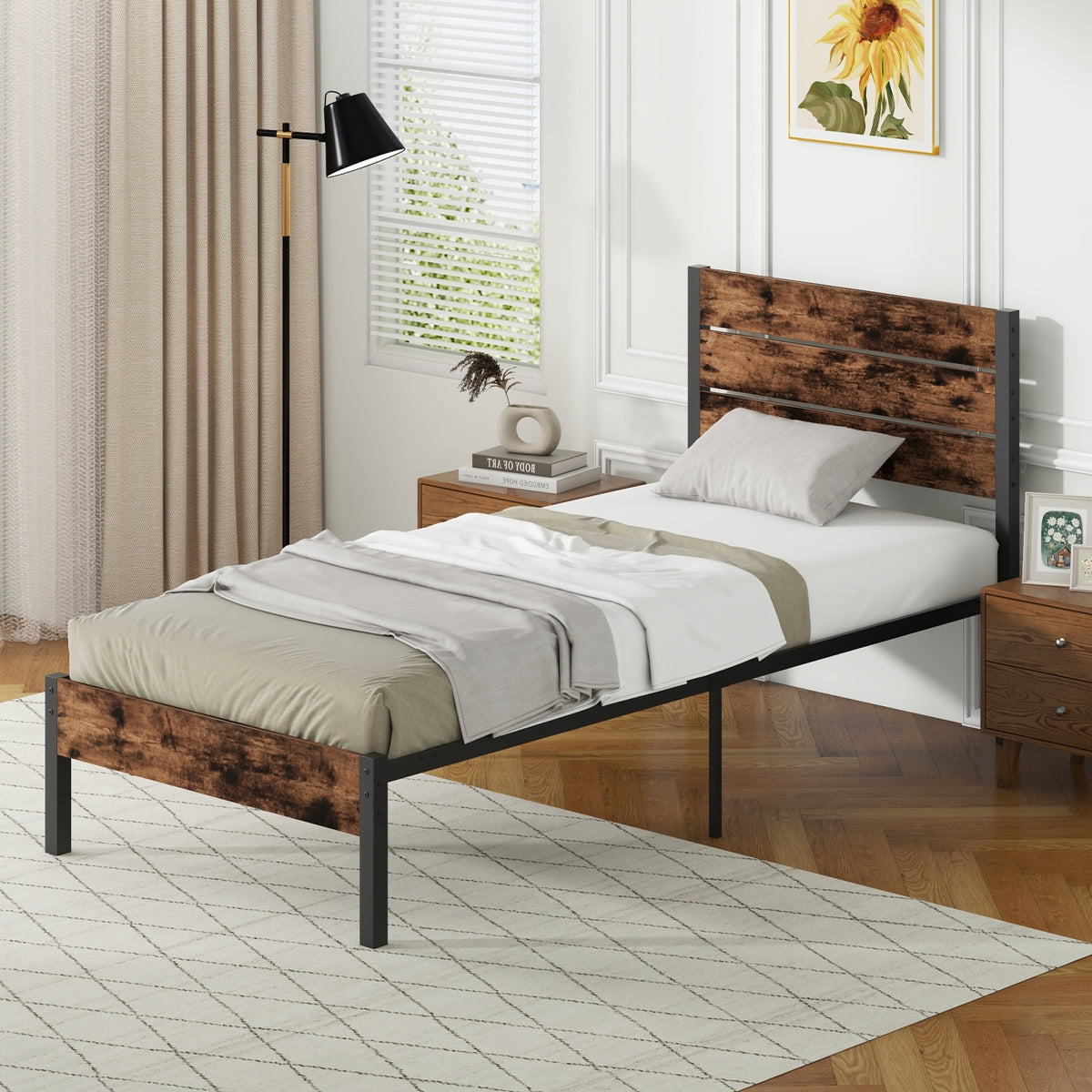 Bed Frame with High Headboard and Mute Bar-Simple Bed Frame-DECOROLALA
