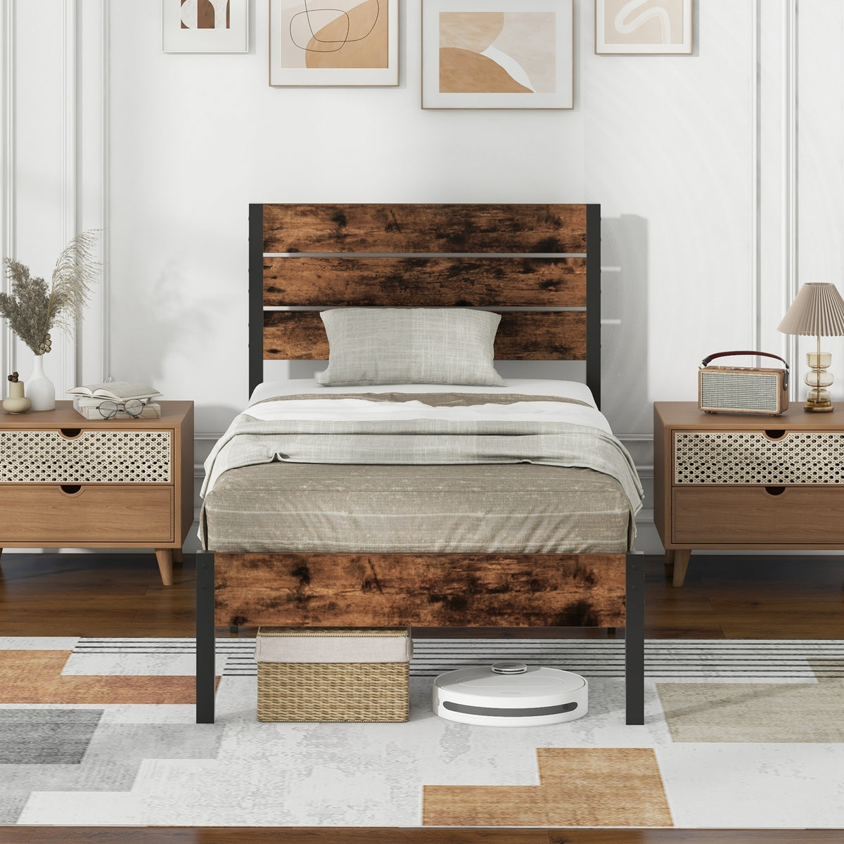 Bed Frame with High Headboard and Mute Bar-Simple Bed Frame-DECOROLALA