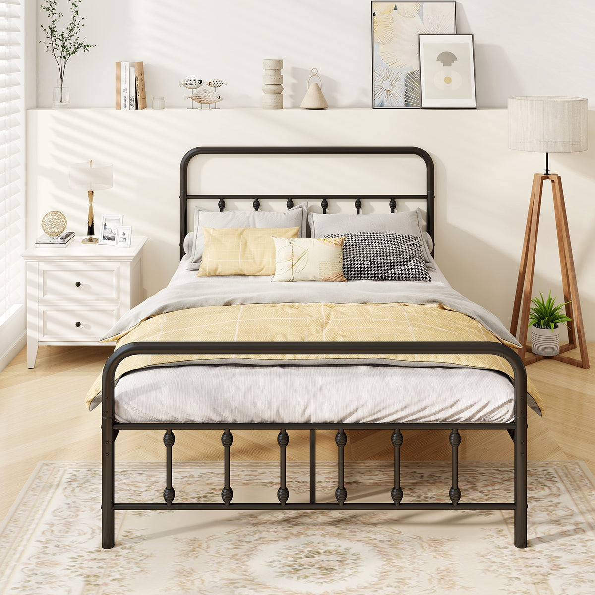 Bed Frame with Headboard and Under Bed Storage Black-Simple Bed Frame-DECOROLALA