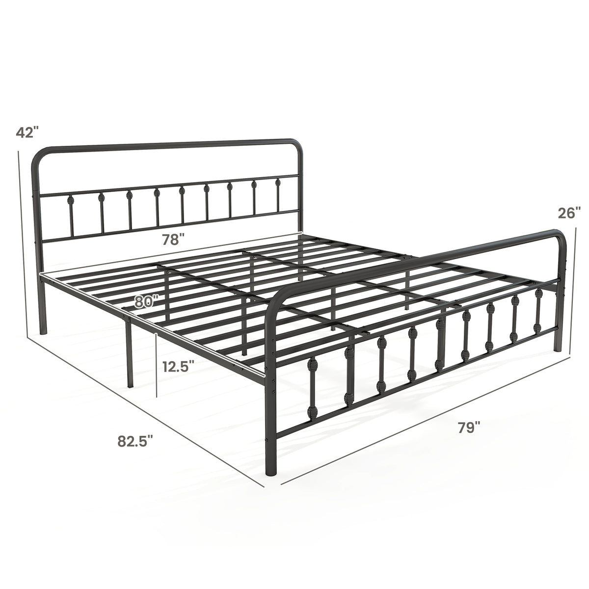 Bed Frame with Headboard and Under Bed Storage Black-Simple Bed Frame-DECOROLALA