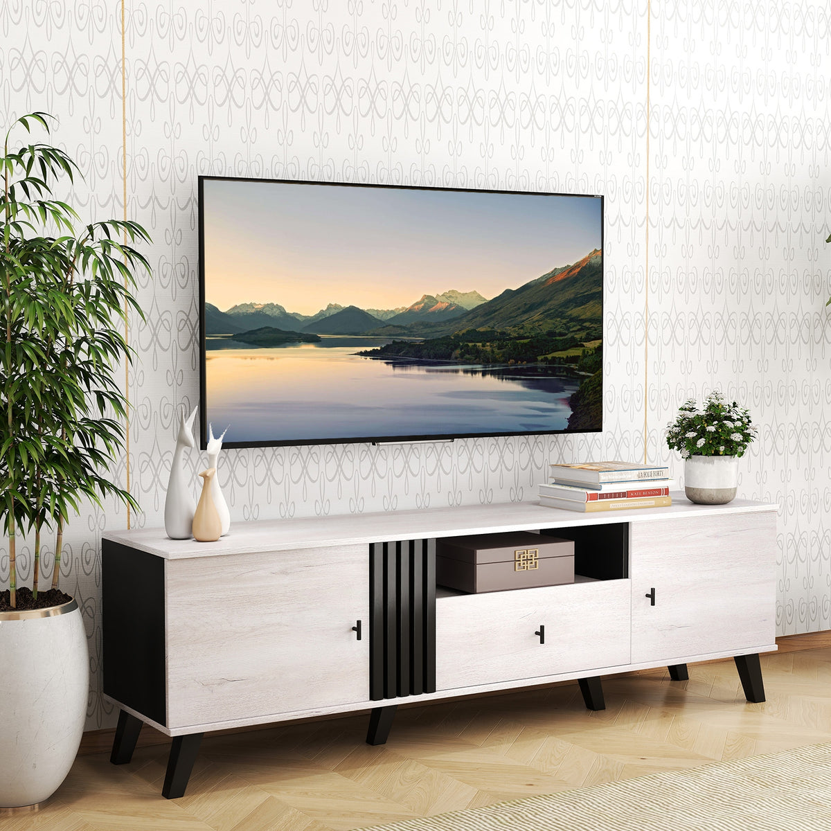 Mid Century Modern TV Stand Entertainment Center for 80" TVs-Oak-Entertainment Centers & TV Stands-DECOROLALA