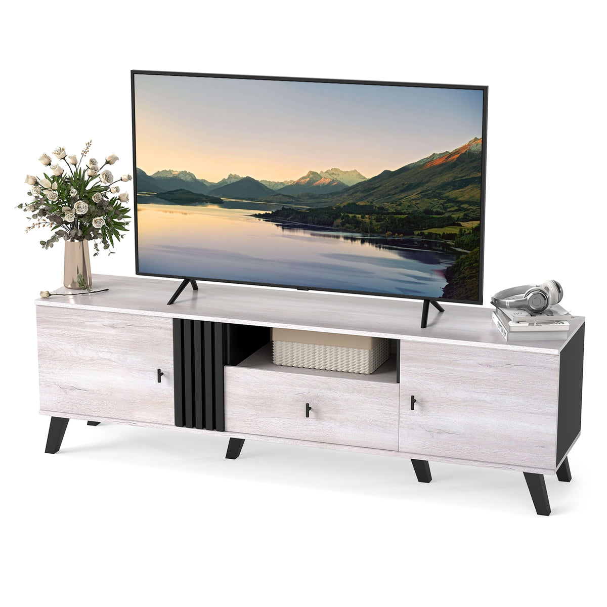 Mid Century Modern TV Stand Entertainment Center for 80" TVs-Oak-Entertainment Centers & TV Stands-DECOROLALA
