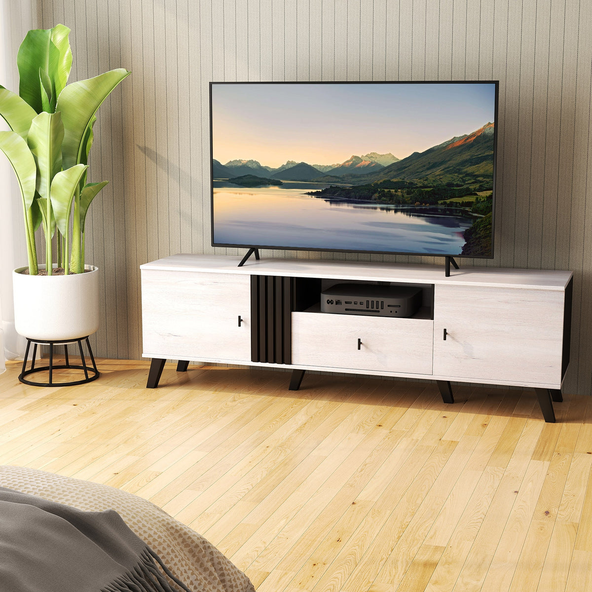 Mid Century Modern TV Stand Entertainment Center for 80" TVs-Oak-Entertainment Centers & TV Stands-DECOROLALA