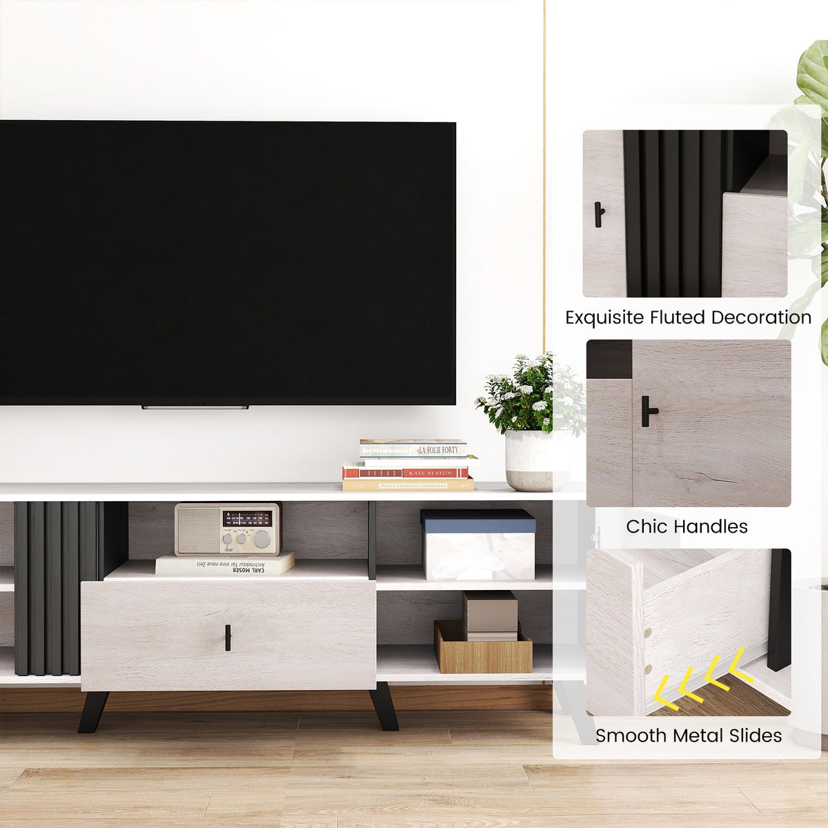Mid Century Modern TV Stand Entertainment Center for 80" TVs-Oak-Entertainment Centers & TV Stands-DECOROLALA