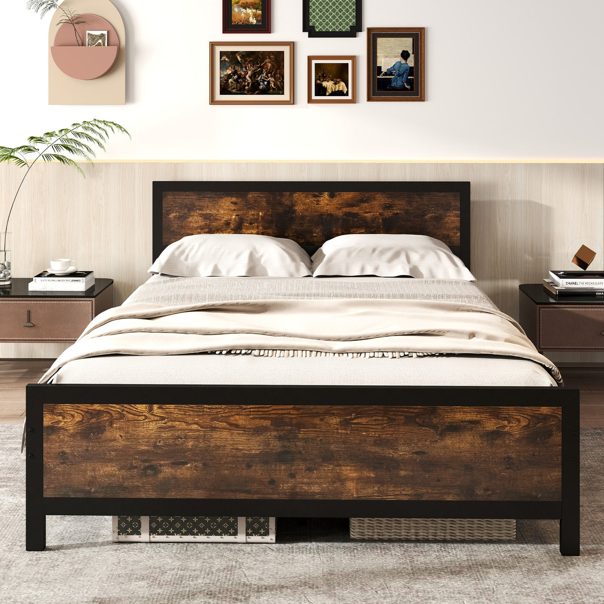 Metal Bed Frame with Headboard and Footboard-Simple Bed Frame-DECOROLALA