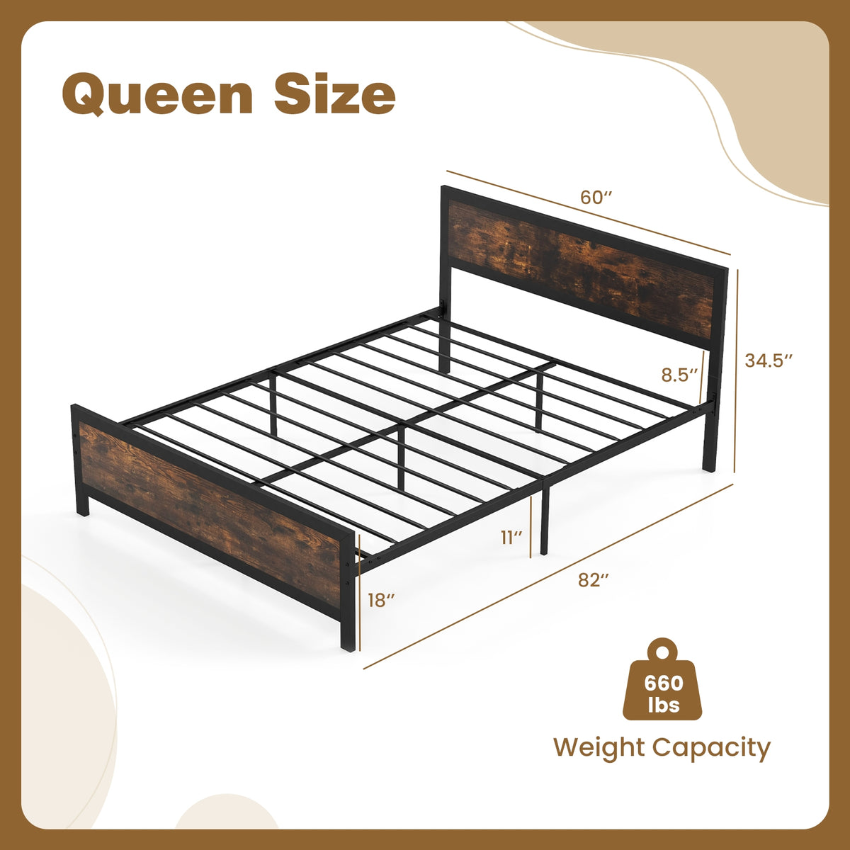 Metal Bed Frame with Headboard and Footboard-Simple Bed Frame-DECOROLALA