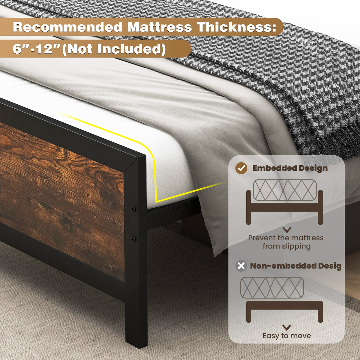 Metal Bed Frame with Headboard and Footboard-Simple Bed Frame-DECOROLALA
