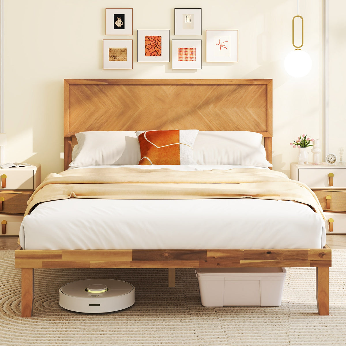 Bed Frame with Headboard and Storage Space-Simple Bed Frame-DECOROLALA