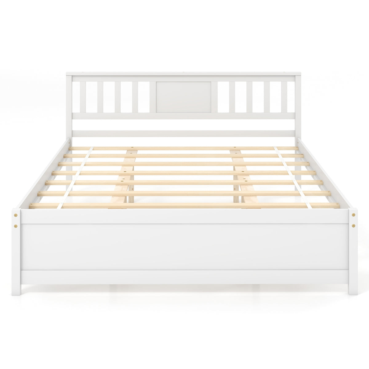 Wooden Platform Bed with Headboard and Wood Slat Support White-Simple Bed Frame-DECOROLALA
