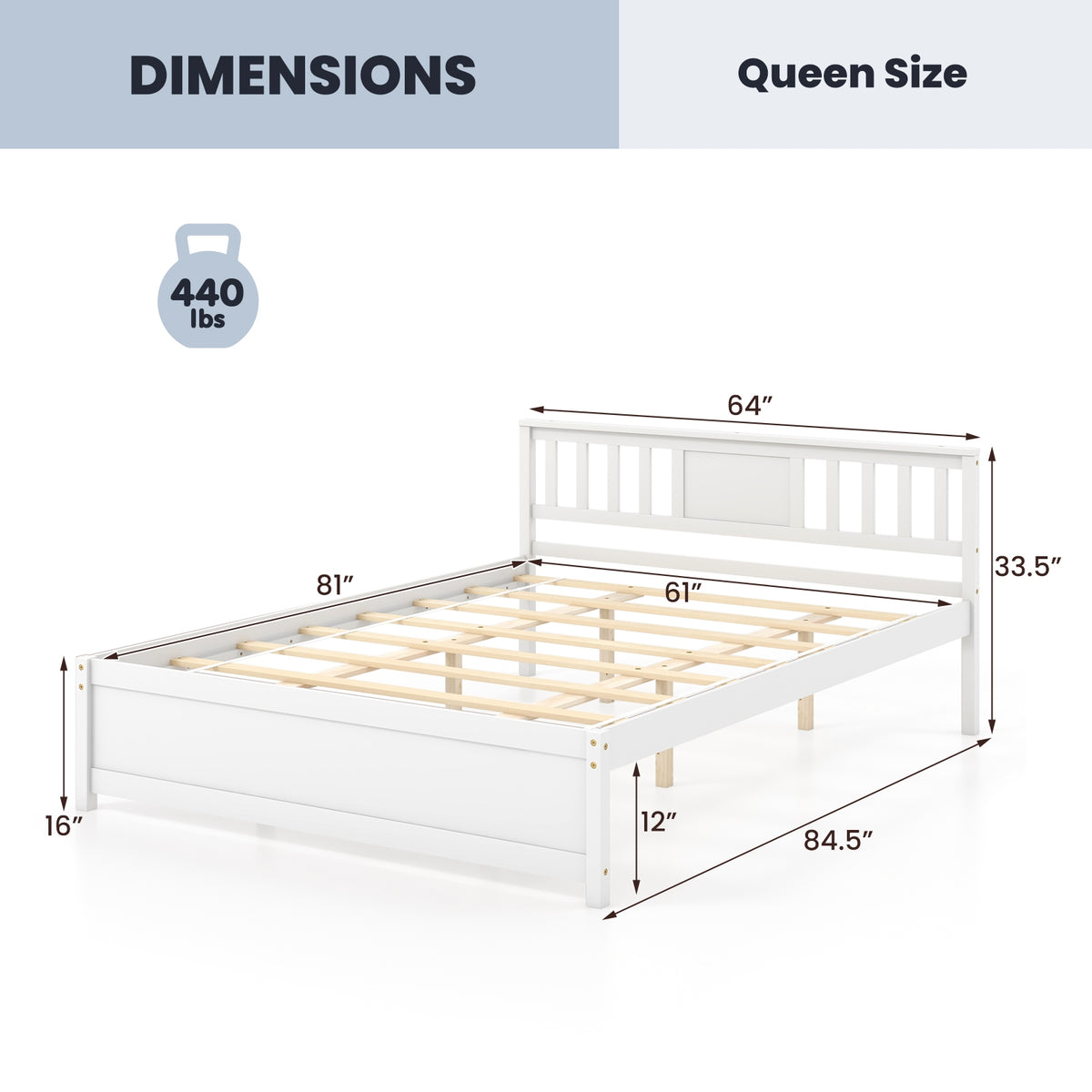 Wooden Platform Bed with Headboard and Wood Slat Support White-Simple Bed Frame-DECOROLALA
