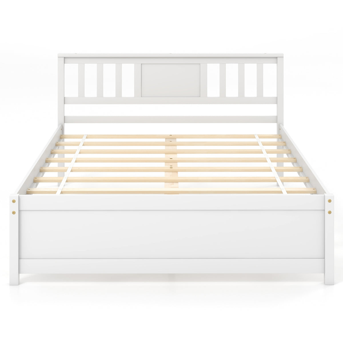 Wooden Platform Bed with Headboard and Wood Slat Support White-Simple Bed Frame-DECOROLALA