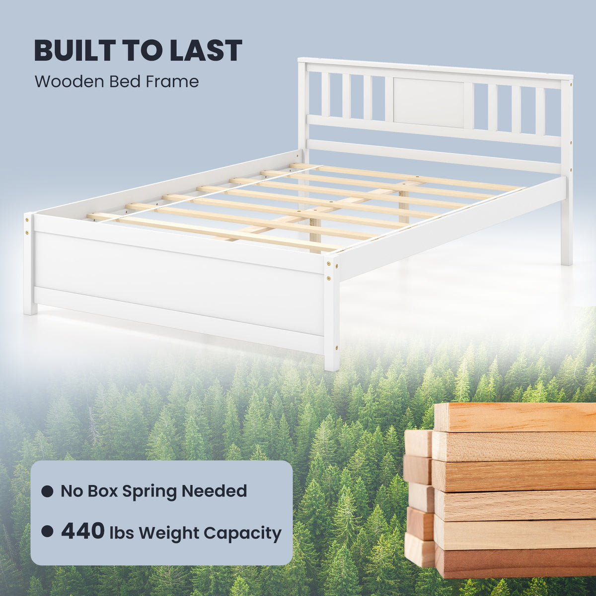 Wooden Platform Bed with Headboard and Wood Slat Support White-Simple Bed Frame-DECOROLALA