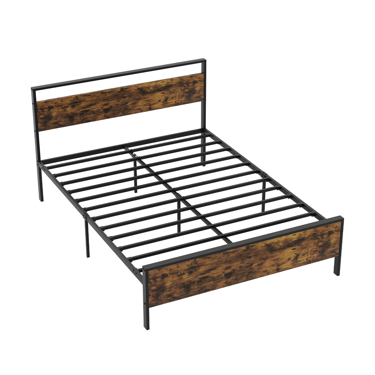 Metal Bed Frame Industrial Platform Bed with Wooden Headboard-Simple Bed Frame-DECOROLALA