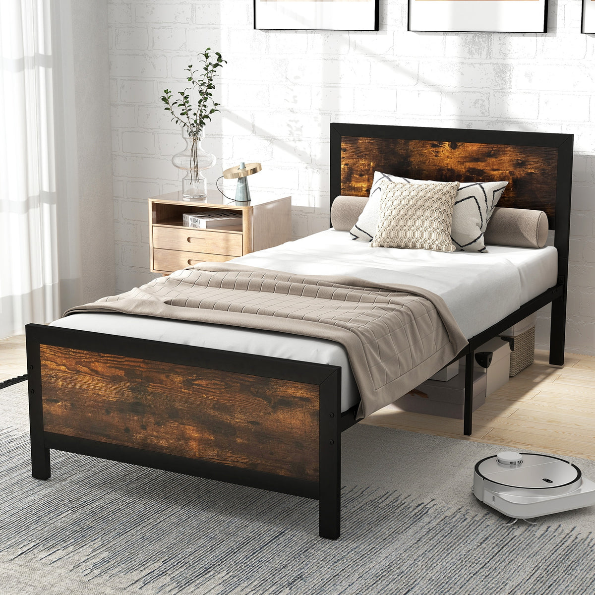 Metal Bed Frame with Headboard and Footboard-Simple Bed Frame-DECOROLALA