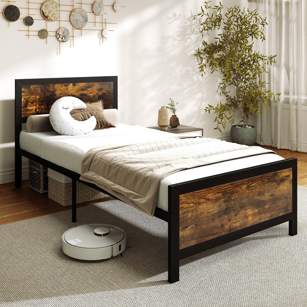 Metal Bed Frame with Headboard and Footboard-Simple Bed Frame-DECOROLALA