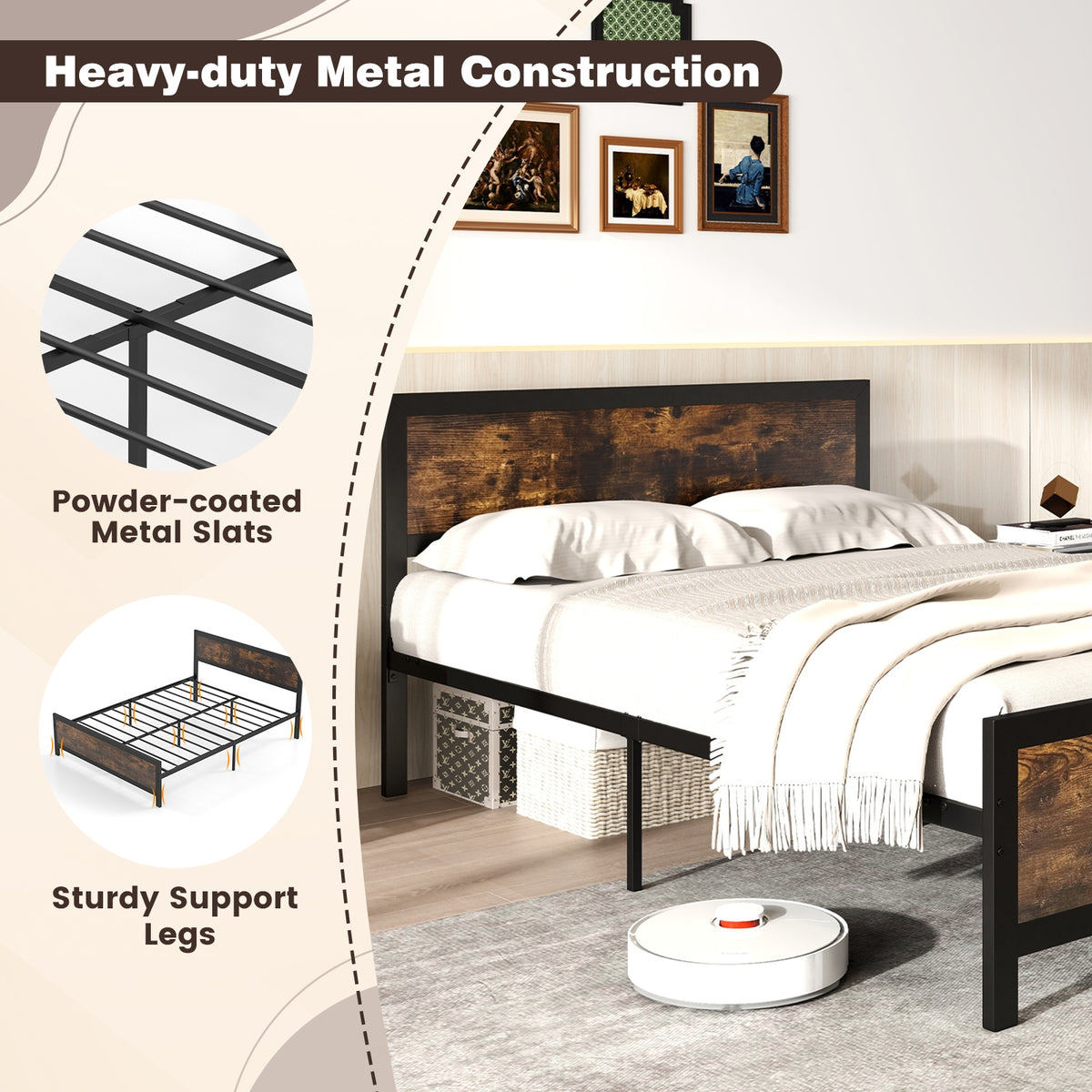 Metal Bed Frame with Headboard and Footboard-Simple Bed Frame-DECOROLALA