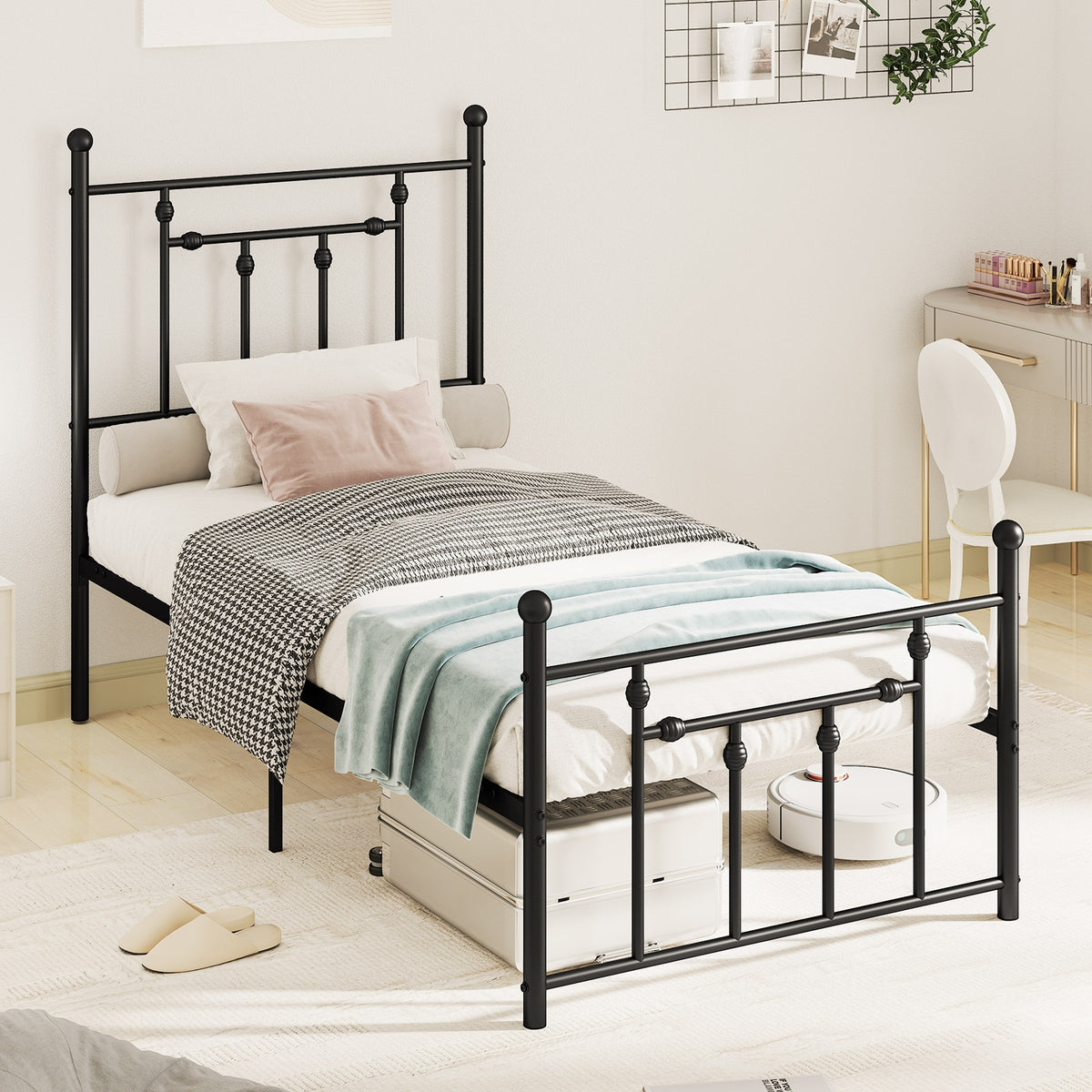 Heavy-duty Metal Bed Frame with Headboard-Simple Bed Frame-DECOROLALA