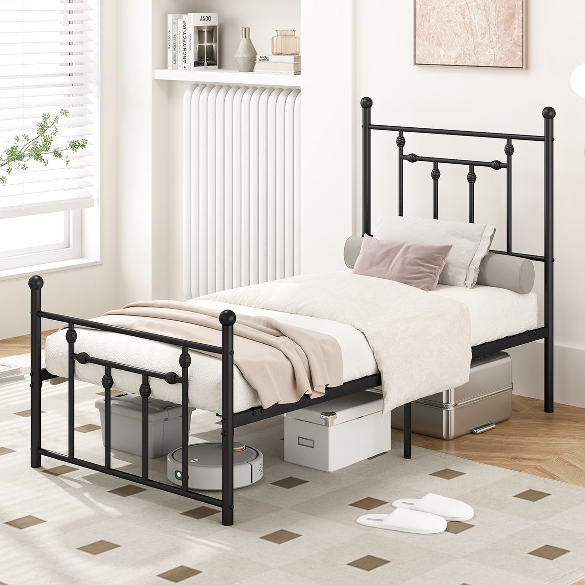 Heavy-duty Metal Bed Frame with Headboard-Simple Bed Frame-DECOROLALA