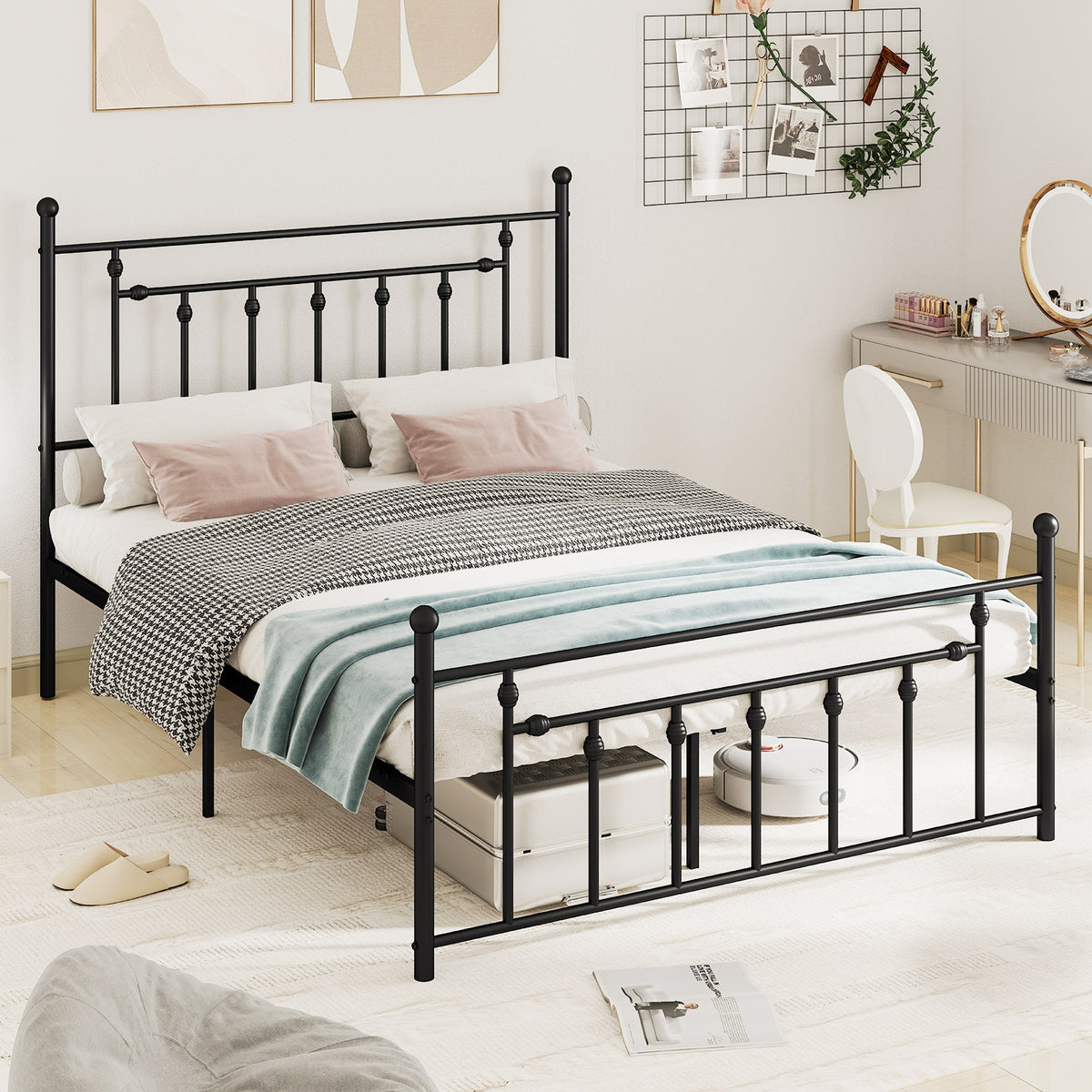 Heavy-duty Metal Bed Frame with Headboard-Simple Bed Frame-DECOROLALA