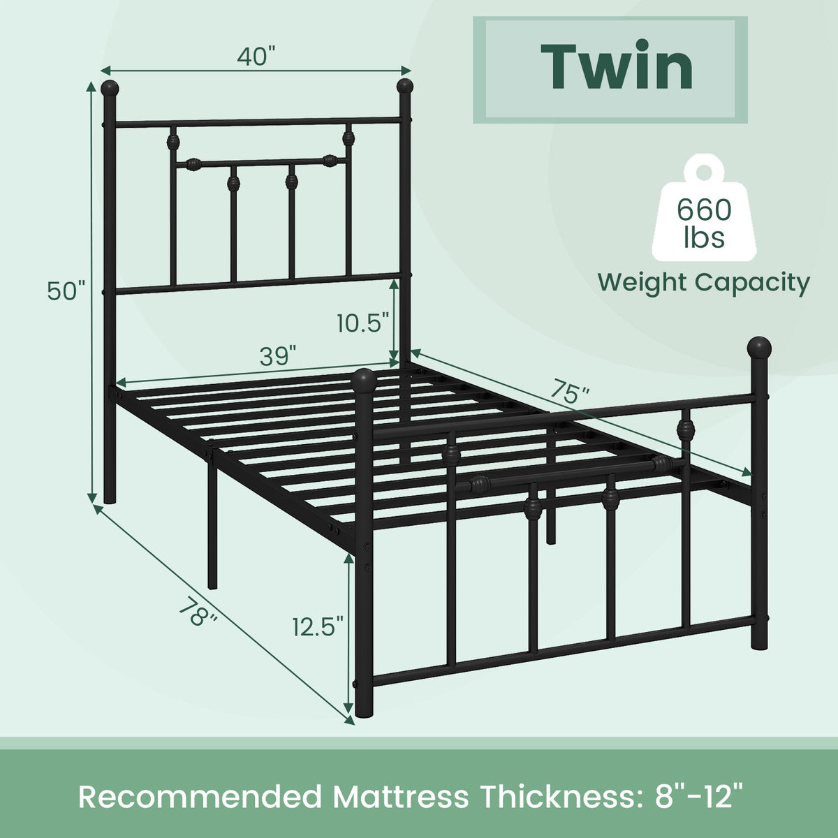 Heavy-duty Metal Bed Frame with Headboard-Simple Bed Frame-DECOROLALA