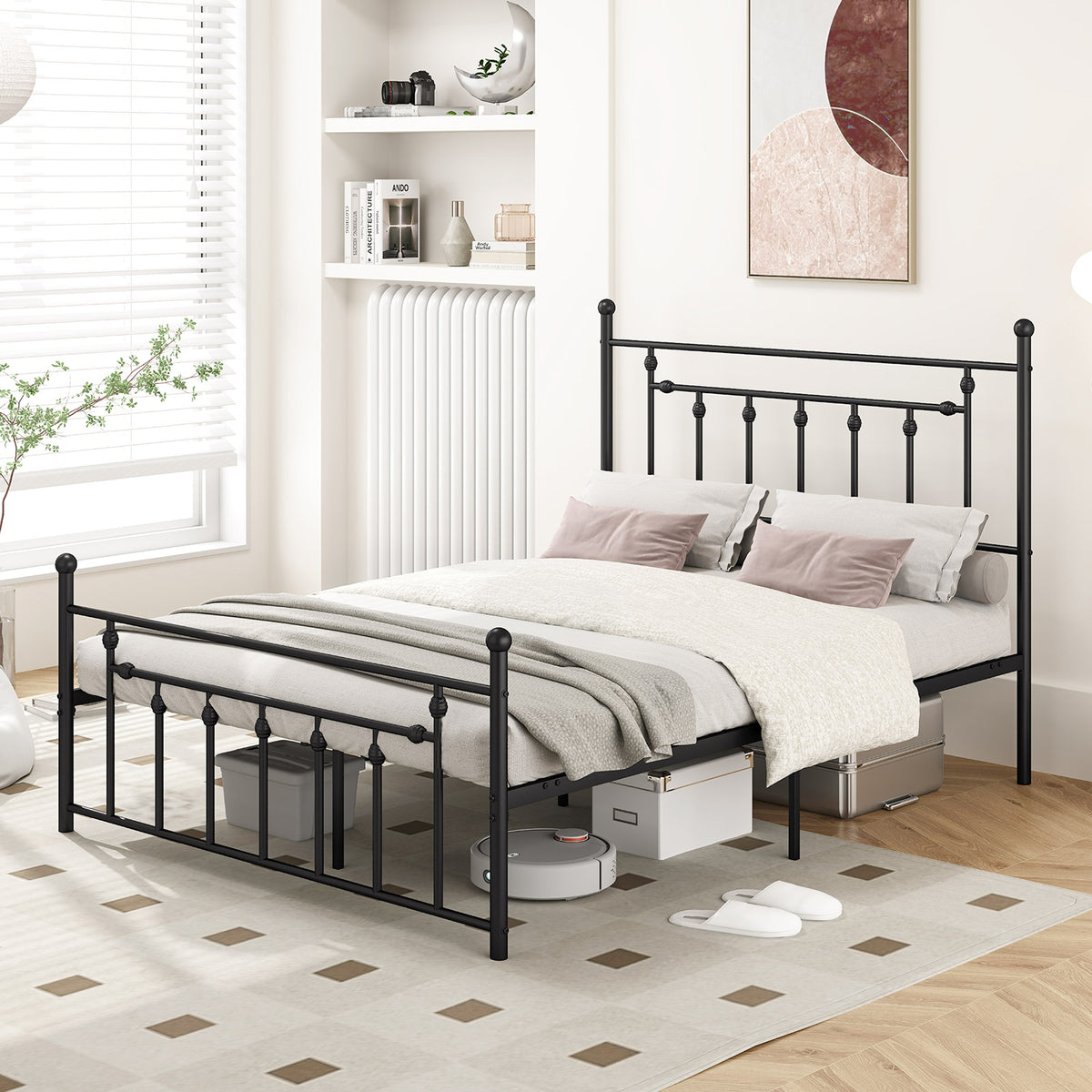 Heavy-duty Metal Bed Frame with Headboard-Simple Bed Frame-DECOROLALA