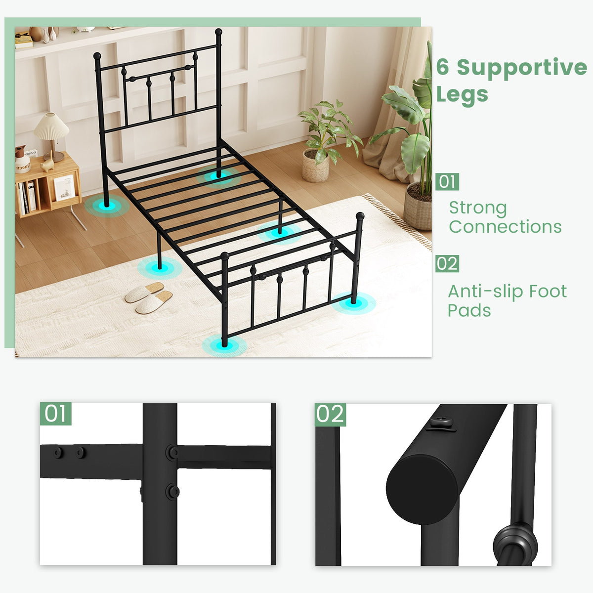 Heavy-duty Metal Bed Frame with Headboard-Simple Bed Frame-DECOROLALA