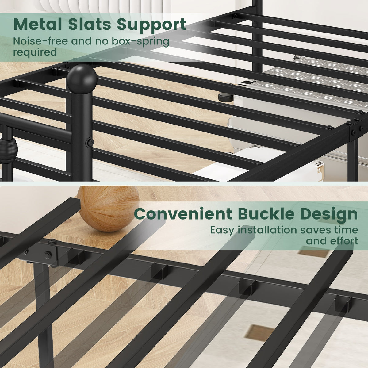 Heavy-duty Metal Bed Frame with Headboard-Simple Bed Frame-DECOROLALA