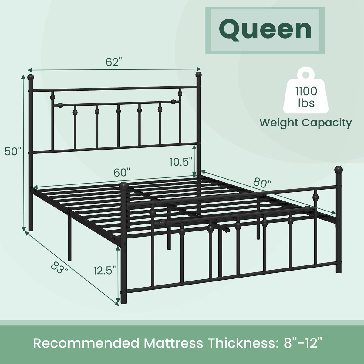 Heavy-duty Metal Bed Frame with Headboard-Simple Bed Frame-DECOROLALA