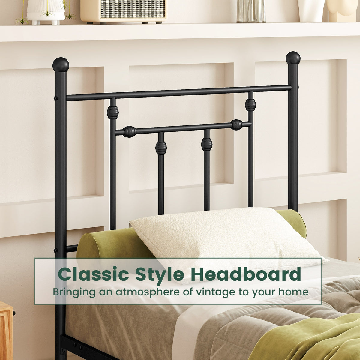 Heavy-duty Metal Bed Frame with Headboard-Simple Bed Frame-DECOROLALA