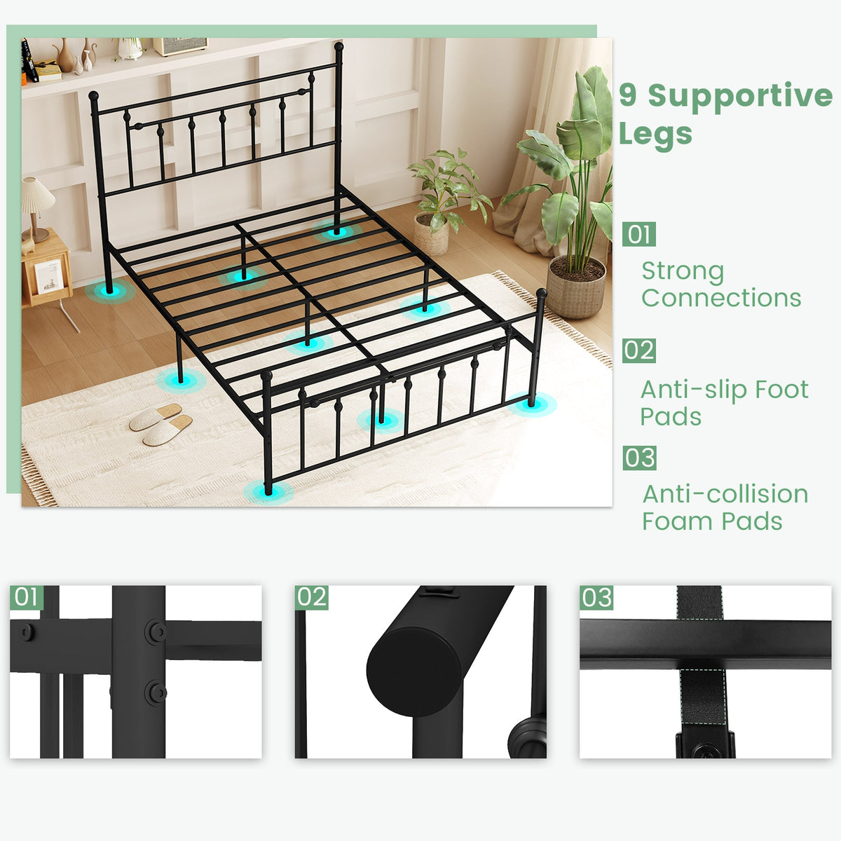 Heavy-duty Metal Bed Frame with Headboard-Simple Bed Frame-DECOROLALA